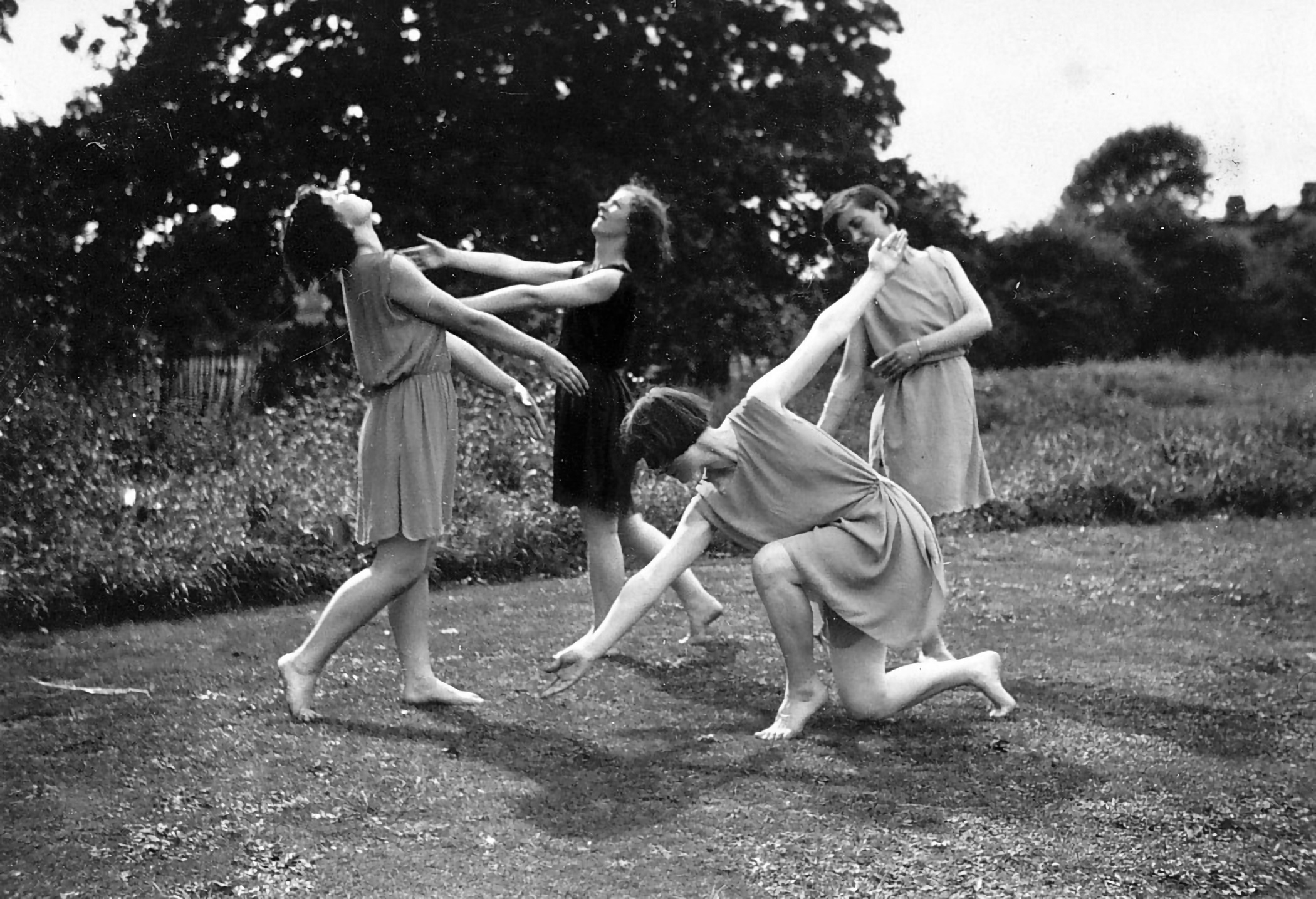 Grayscale Photo of 2 Women Dancing